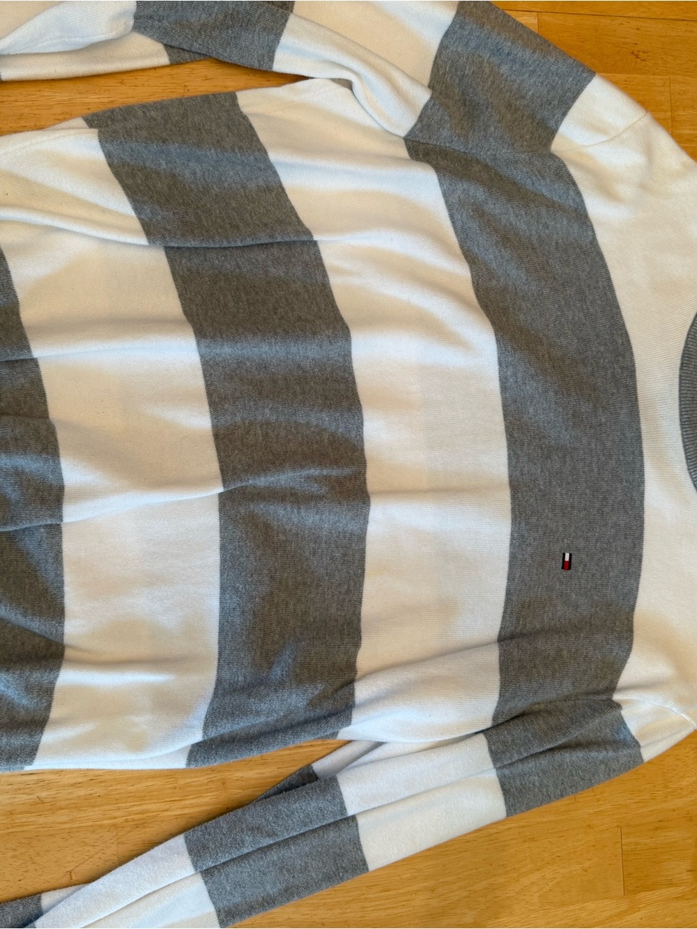 Tommy Hilfiger Gray & White Striped Knit Crewneck